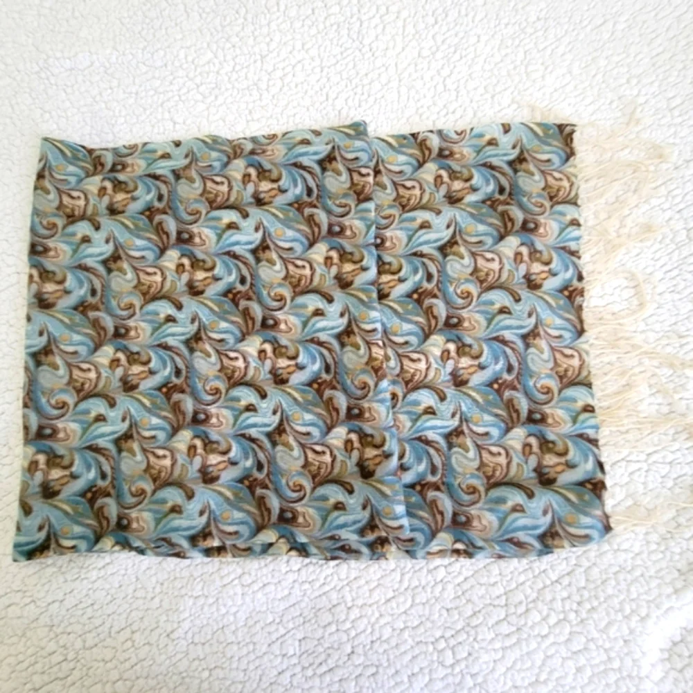 Cashmere Abstract Swirl Patterned Scarf size 16X70 - Picture 7 of 7